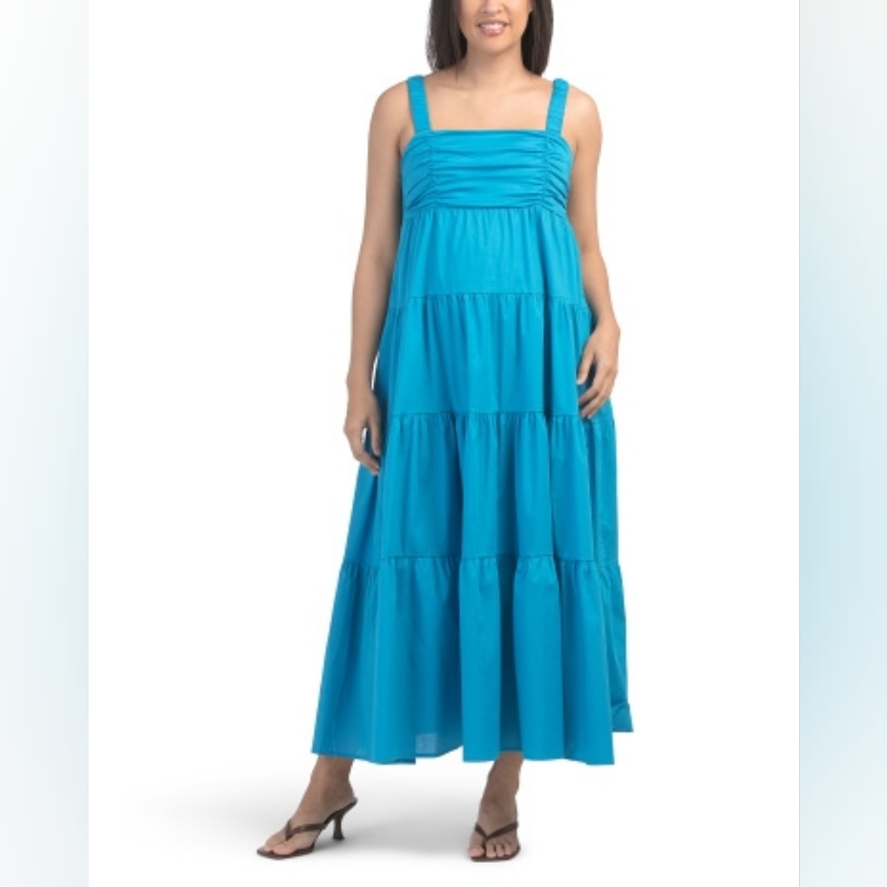 NWT - Magari Italy "Cobalt" Cotton Stretch Tiered Maxi Dress - Size L